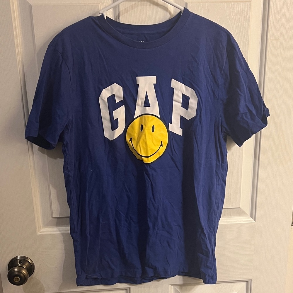 GAP Blue Tee with Yellow Smiley and White Logo
